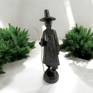 Vintage Confucius Hand Carved Black Wood Sculpture Statue Figure Folk Art